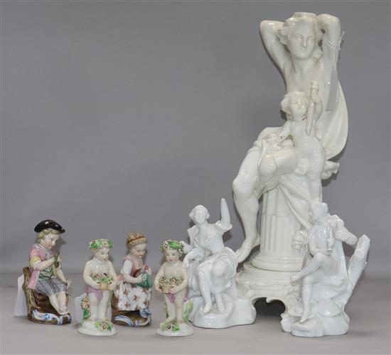 A group of Continental porcelain figures, tallest 35cm